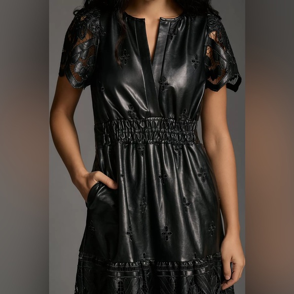 Anthropologie The Somerset Maxi Dress: Faux Leather Embroidered Edition Black S - Picture 3 of 15